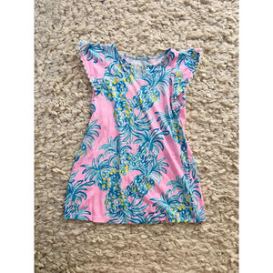 Girls Lilly Pulitzer Pink Blue Pineapple Print Casual Dress Size S 4/5 Cotton